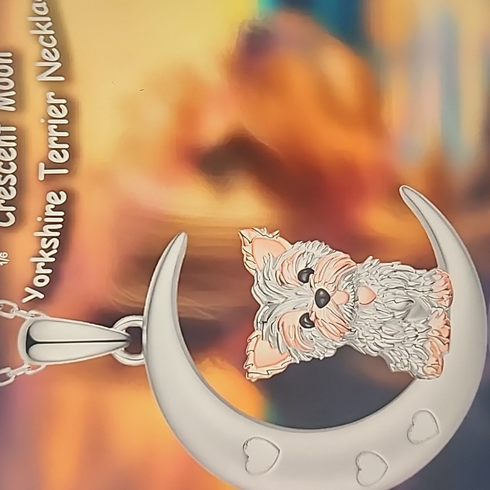 Cresent 🌙 Moon Yorkie Necklece 💖 💗